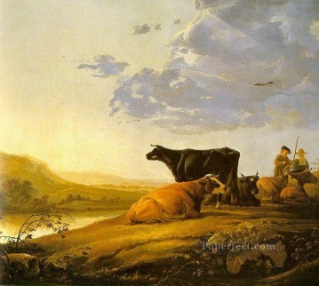 Animal Painting - Joven pastor con vacas, pintor rural Aelbert Cuyp